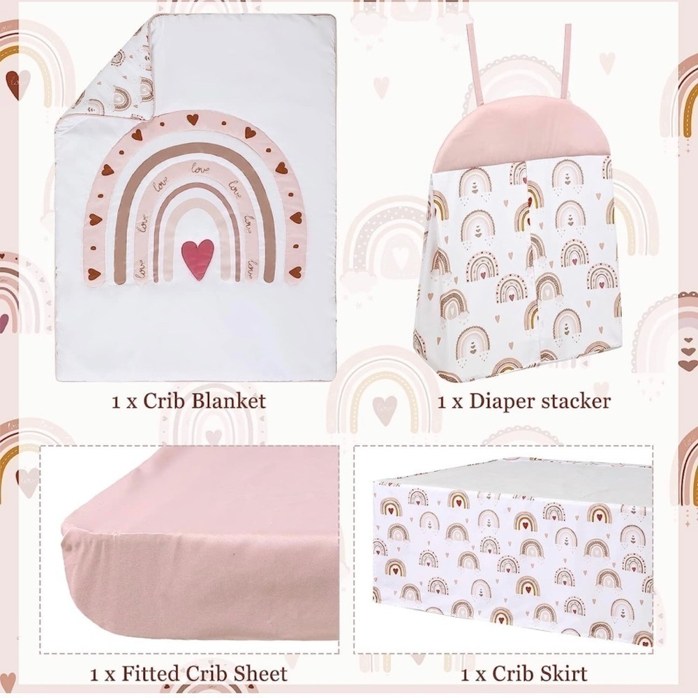 New 4 Pieces Boho Rainbow Crib Bedding Set Neutral Nursery Bedding - Picture 3 of 5